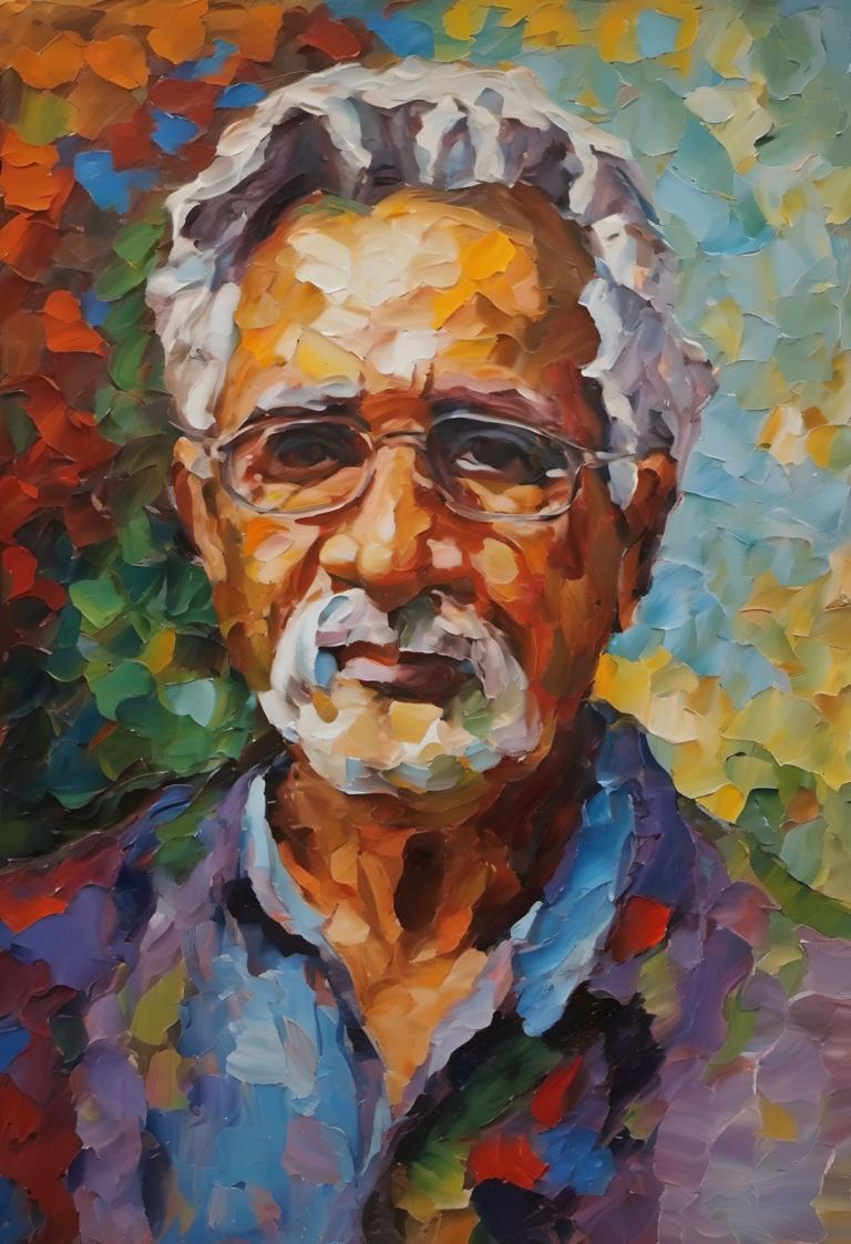 Oil Painting,Oil Painting, People, man, male focus, 1boy, solo, facial hair, glasses, traditional media