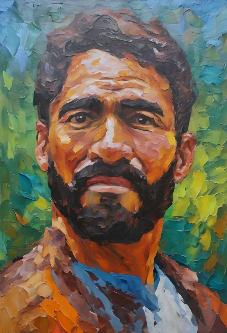 Oil Painting,Oil Painting, People, man, 1boy, male focus, solo, facial hair, black hair, beard, mustache