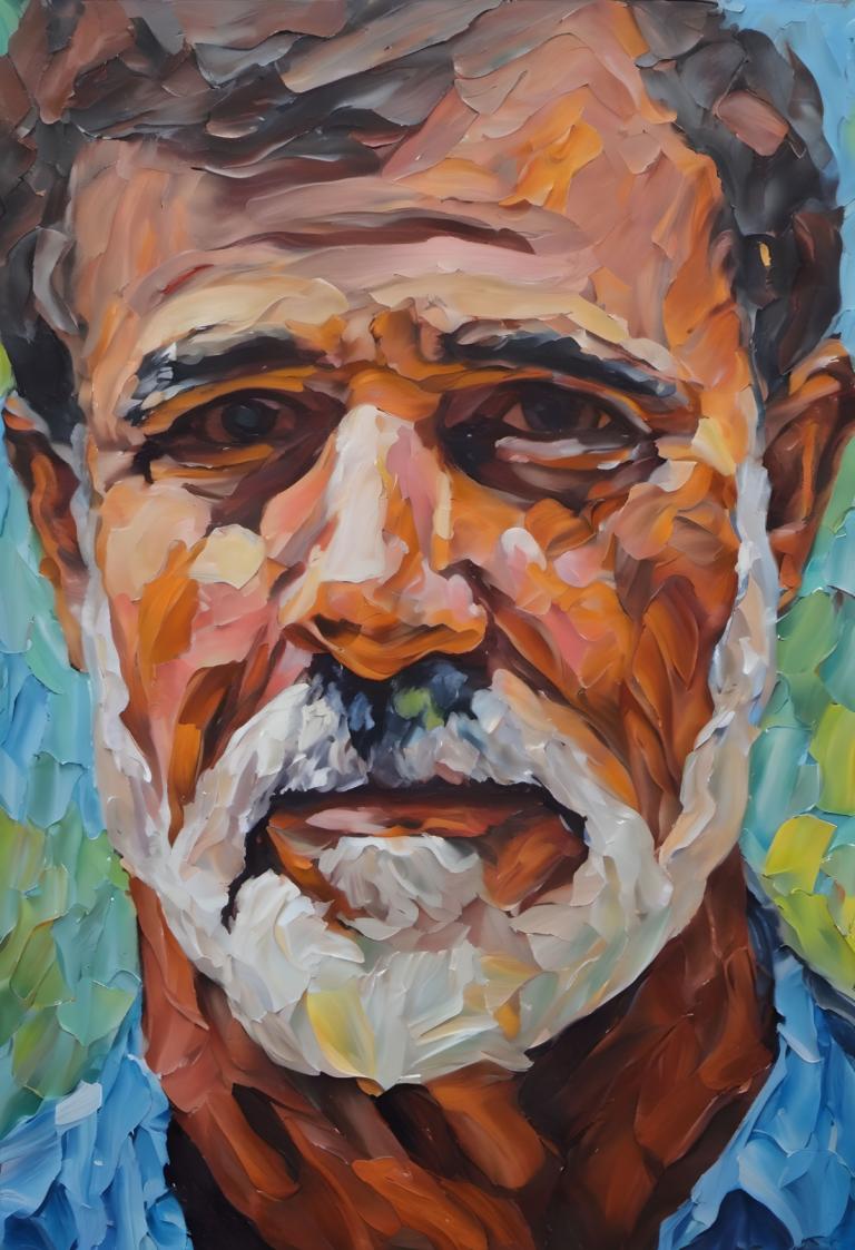 Oil Painting,Oil Painting, People, man, 1boy, male focus, solo, facial hair, beard, mustache, smile