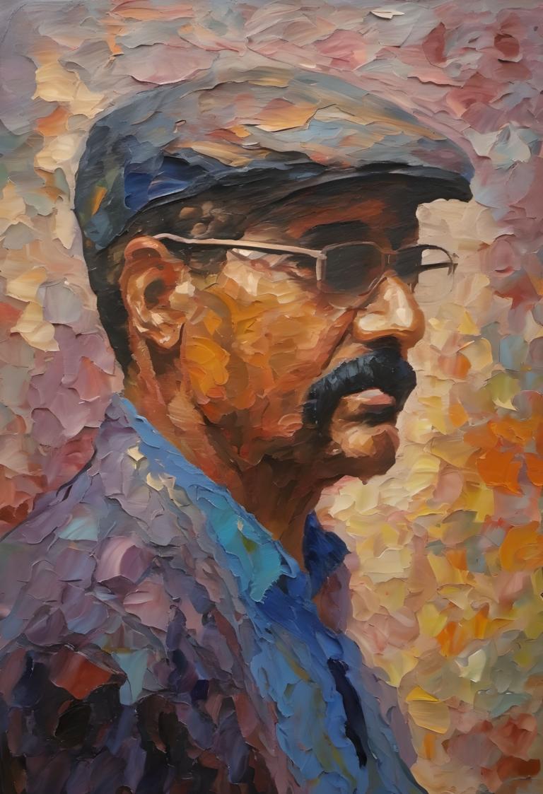 Oil Painting,Oil Painting, People, man, 1boy, male focus, solo, facial hair, glasses, mustache