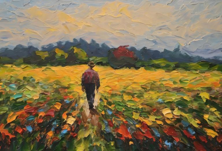 Oil Painting,Oil Painting, People, man, outdoors, field, cloud, 1boy, solo, scenery, sky, male focus