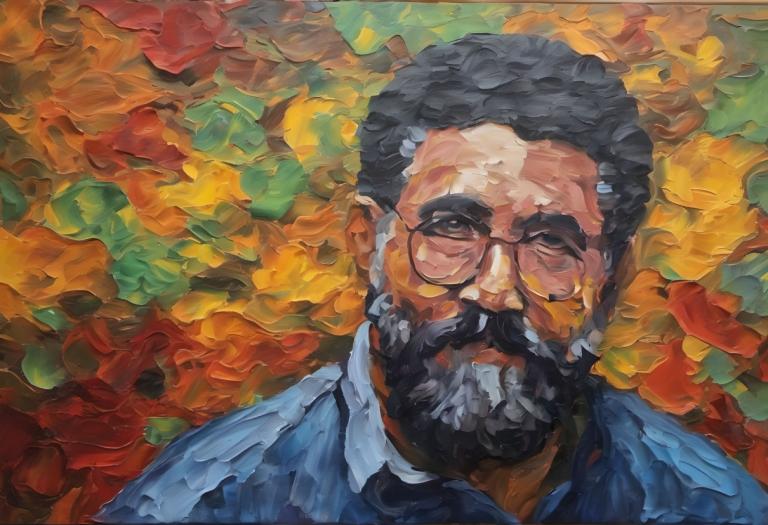 Oil Painting,Oil Painting, People, man, 1boy, male focus, solo, facial hair, glasses, beard, black hair