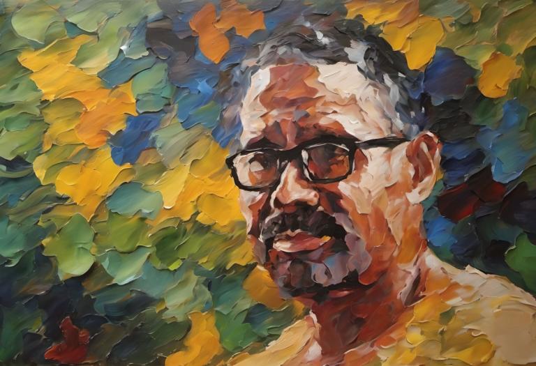 Oil Painting,Oil Painting, People, man, 1boy, male focus, solo, glasses, facial hair, beard, black hair