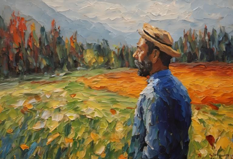 Pintura al óleo,Pintura al óleo, Gente, hombre, 1 chico, sombrero, enfoque masculino, solo, barba