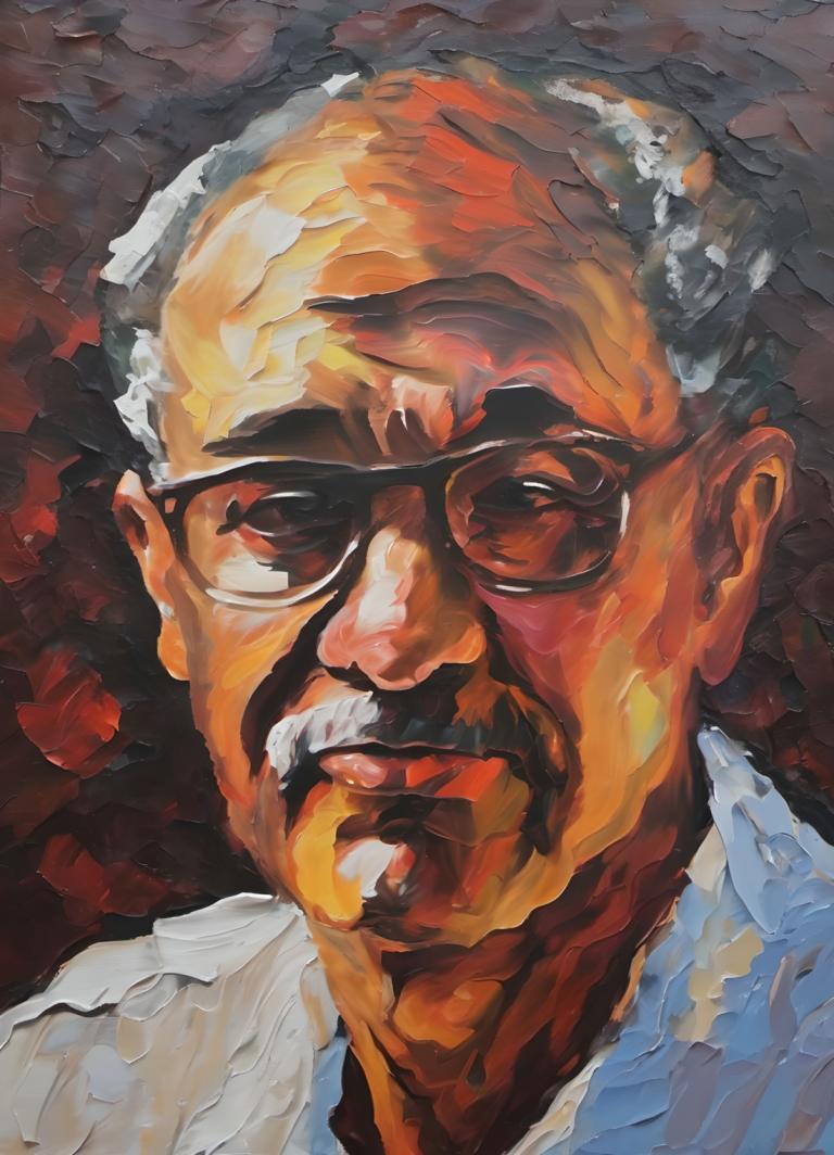 Oil Painting,Oil Painting, People, man, 1boy, male focus, solo, facial hair, glasses, mustache, shirt