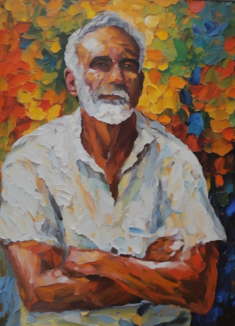 Oil Painting,Oil Painting, People, man, 1boy, male focus, solo, facial hair, shirt, old, old man, white hair