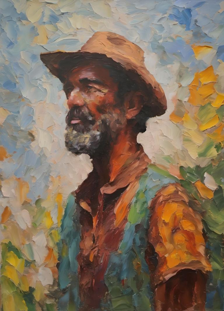 Oil Painting,Oil Painting, People, man, 1boy, solo, male focus, hat, facial hair, beard, shirt, upper body