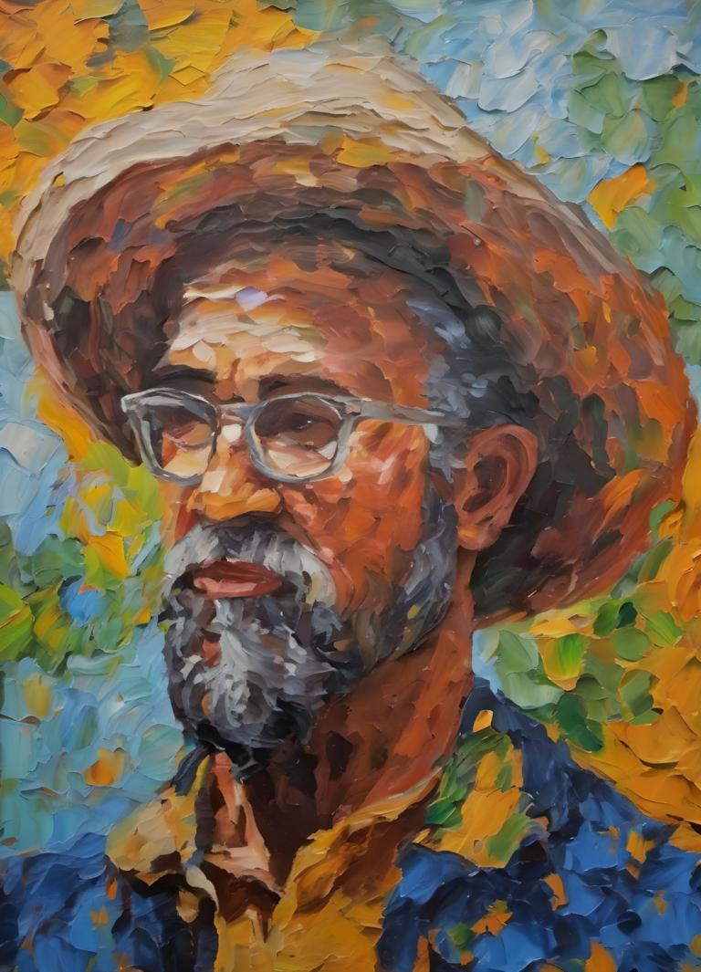 Oil Painting,Oil Painting, People, man, 1boy, male focus, facial hair, glasses, solo, beard, old, old man