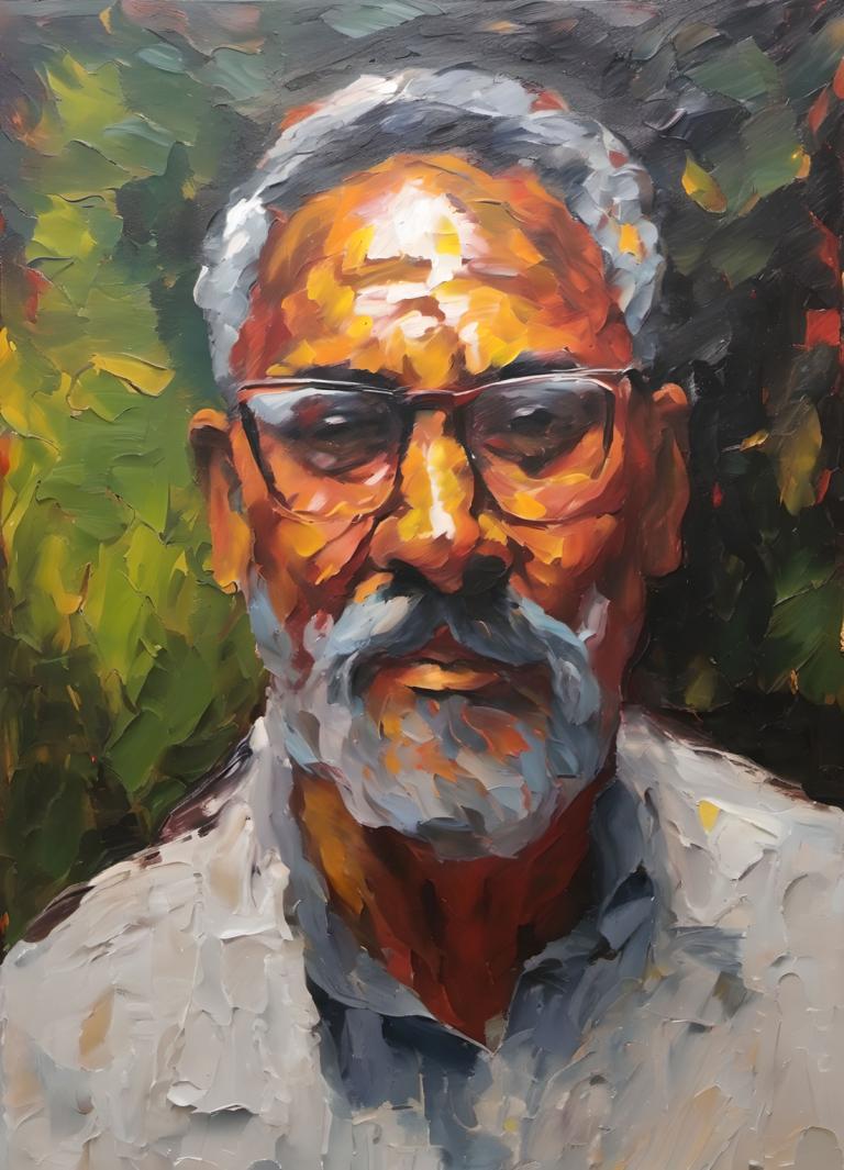 Oil Painting,Oil Painting, People, man, 1boy, male focus, solo, facial hair, sunglasses, beard, old man, old