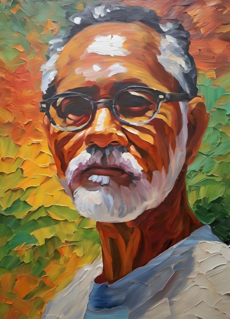 Oil Painting,Oil Painting, People, man, 1boy, male focus, solo, glasses, teeth, facial hair