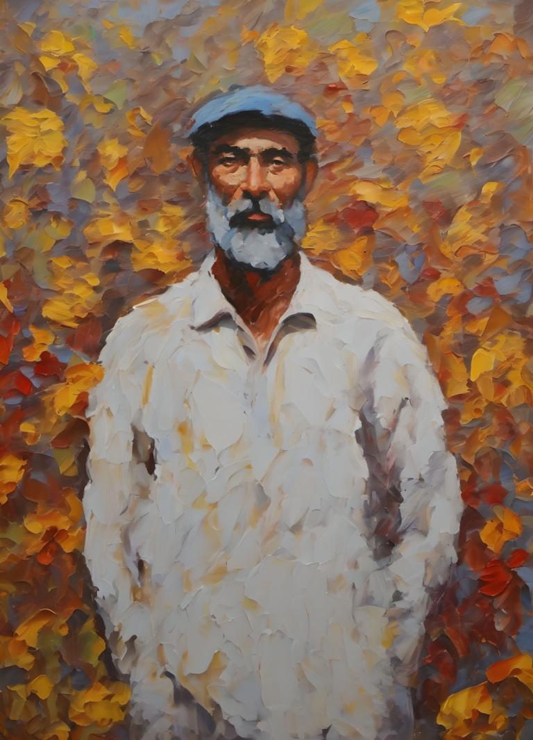 Oil Painting,Oil Painting, People, man, 1boy, male focus, solo, facial hair, beard, shirt, white shirt