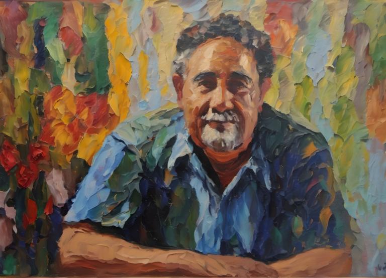 Oil Painting,Oil Painting, People, man, 1boy, male focus, solo, shirt, facial hair, closed eyes, flower