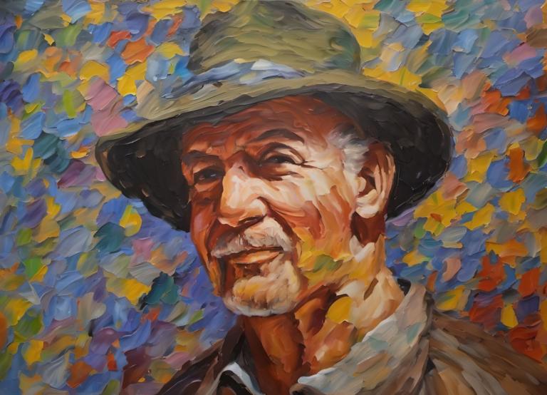 Oil Painting,Oil Painting, People, man, 1boy, solo, male focus, hat, facial hair, old, portrait, mustache