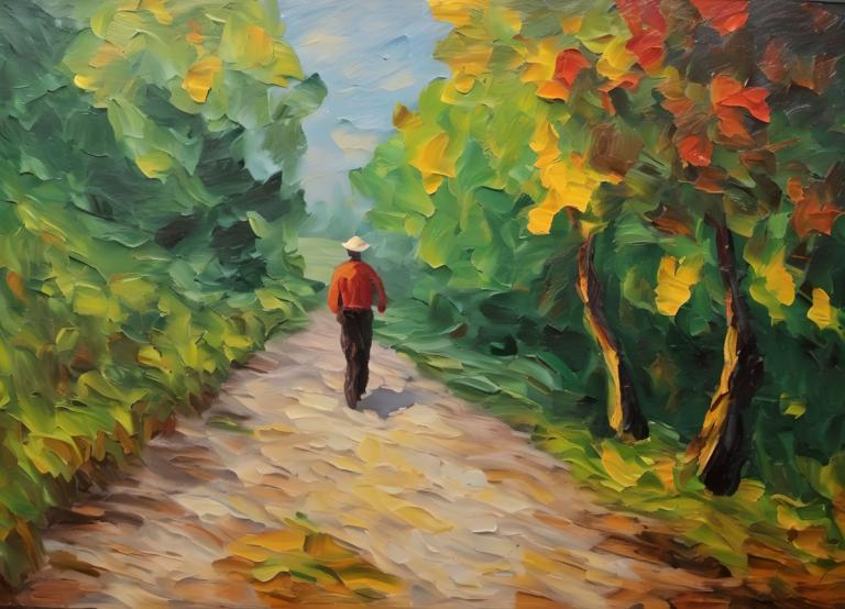 Oil Painting,Oil Painting, People, man, outdoors, 1boy, tree, male focus, solo, pants, day, bird