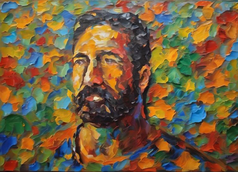 Oil Painting,Oil Painting, People, man, solo, traditional media, painting (medium), male focus, 1boy, leaf