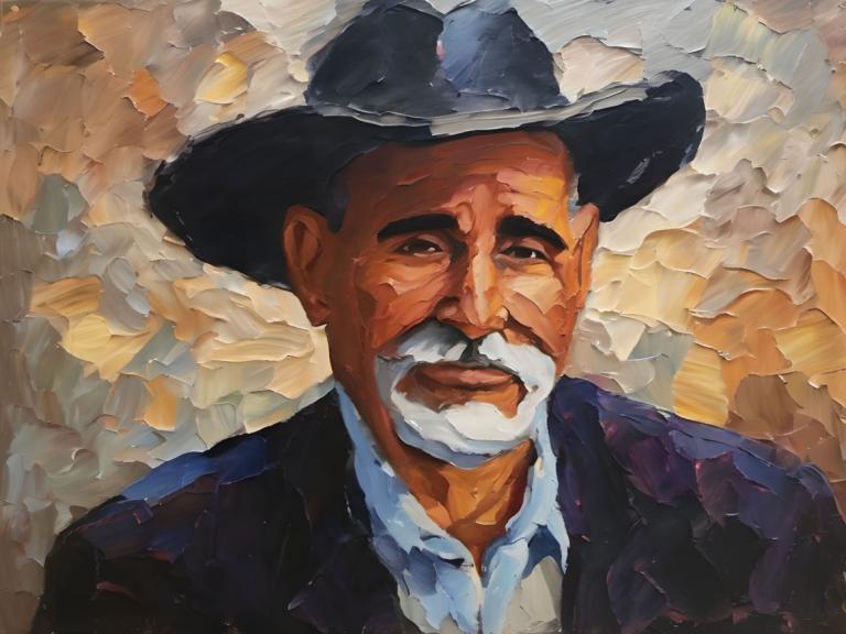 Pintura al óleo,Pintura al óleo, Gente, hombre, 1 chico, enfoque masculino, solo, sombrero, vello facial