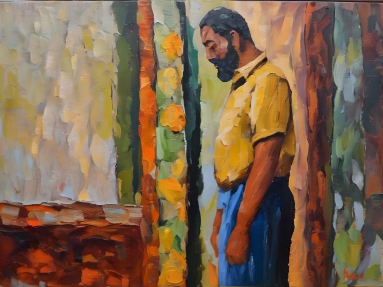 Pintura al óleo,Pintura al óleo, Gente, hombre, 1 chico, enfoque masculino, solo, camisa, vello facial, barba