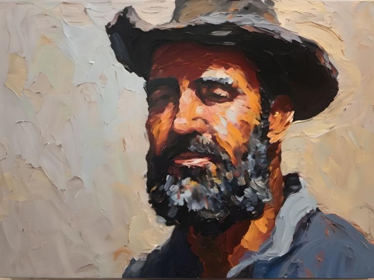 Pittura ad olio,Pittura ad olio, Persone, Uomo, assolo, cappello, 1 ragazzo, focus maschile, peli del viso