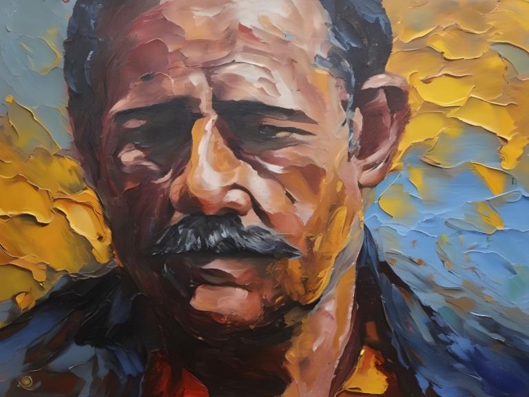 Oil Painting,Oil Painting, People, man, 1boy, male focus, mustache, solo, facial hair, manly, black eyes