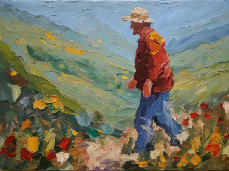 Pittura ad olio,Pittura ad olio, Persone, Uomo, 1 ragazzo, cappello, focus maschile, assolo, jeans, pantaloni