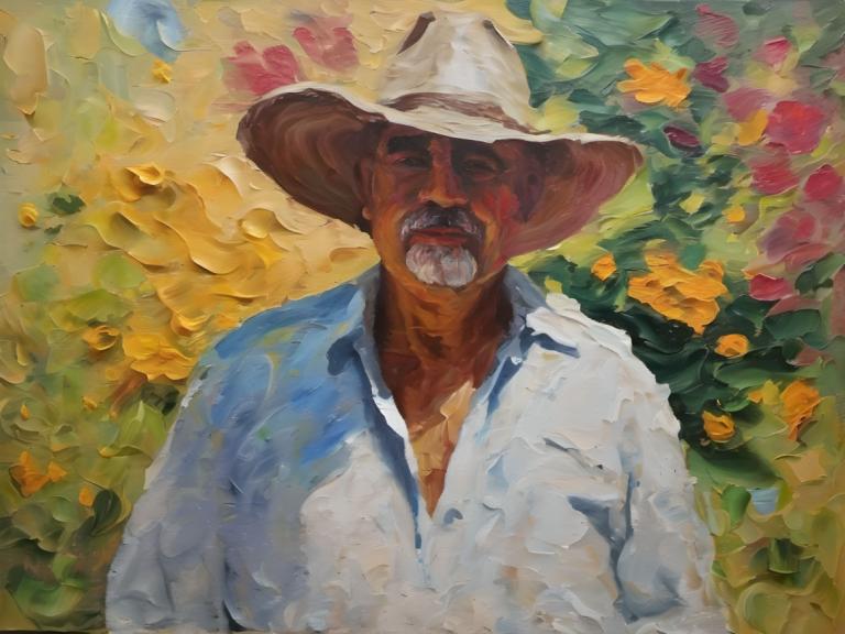 Pittura ad olio,Pittura ad olio, Persone, Uomo, 1 ragazzo, focus maschile, cappello, assolo, camicia