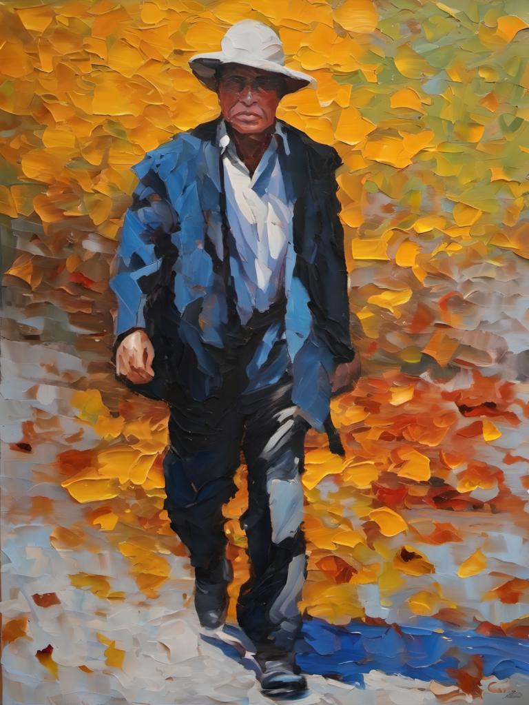 Pittura ad olio,Pittura ad olio, Persone, Uomo, 1 ragazzo, focus maschile, assolo, cappello, camicia, giacca