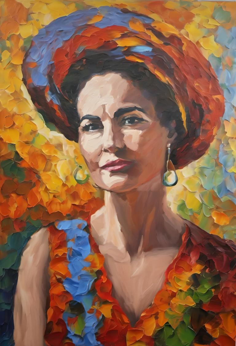 Pittura ad olio,Pittura ad olio, Persone, donna, assolo, gioielleria, orecchini, 1 ragazza, capelli neri