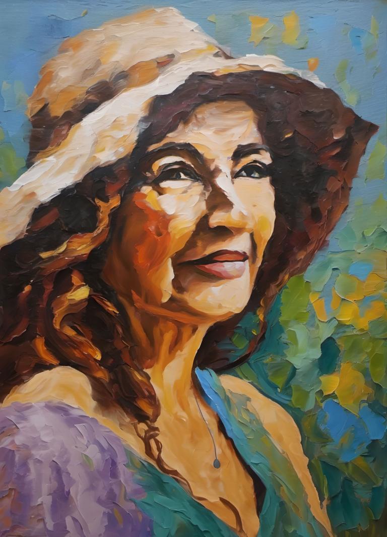 Peinture à l'huile,Peinture à l'huile, Personnes, femme, 1fille, solo, chapeau, cheveux bruns