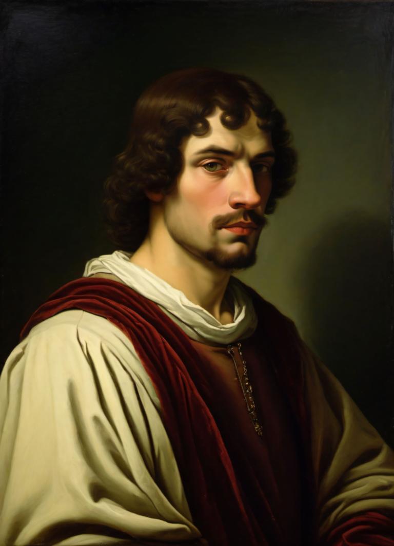 Pintura al óleo,Pintura al óleo, Gente, hombre medieval europeo, retrato, solo, 1 chico, enfoque masculino