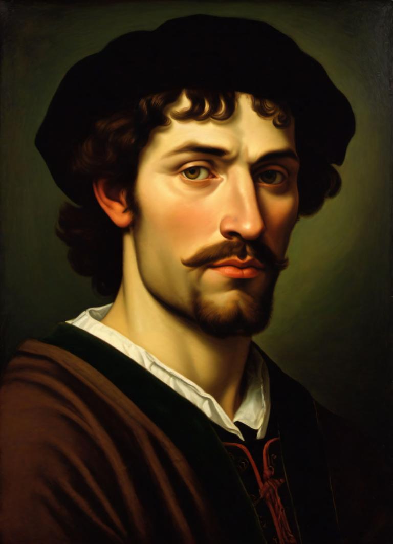 Pintura al óleo,Pintura al óleo, Gente, hombre medieval europeo, retrato, solo, 1 chico, enfoque masculino