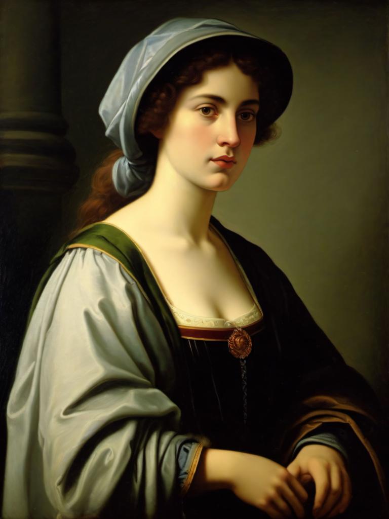 Peinture à l'huile,Peinture à l'huile, Personnes, femme européenne médiévale, portrait, 1fille