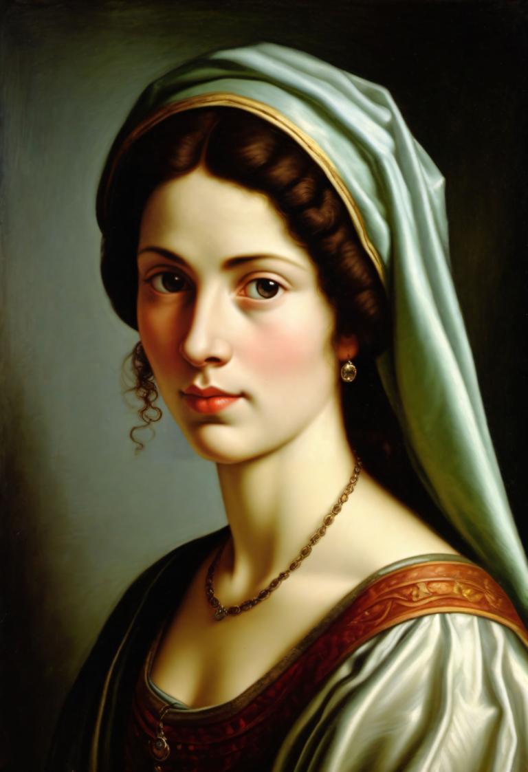 Pintura al óleo,Pintura al óleo, Gente, mujer medieval europea, retrato, 1 chica, solo, realista, joyas