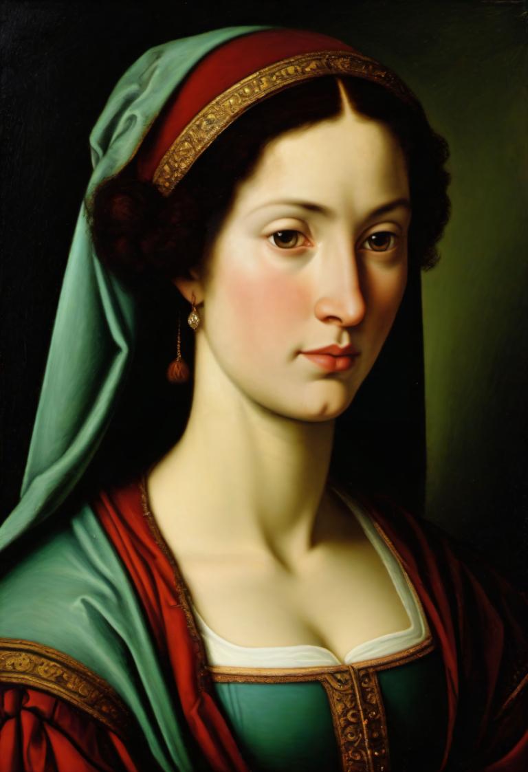 Pintura al óleo,Pintura al óleo, Gente, mujer medieval europea, retrato, 1 chica, solo, realista, joyas