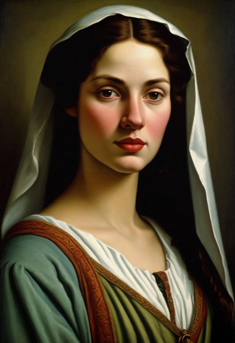 Oil Painting,Oil Painting, People, medieval european woman, portrait, 1girl, solo, realistic, fine art parody