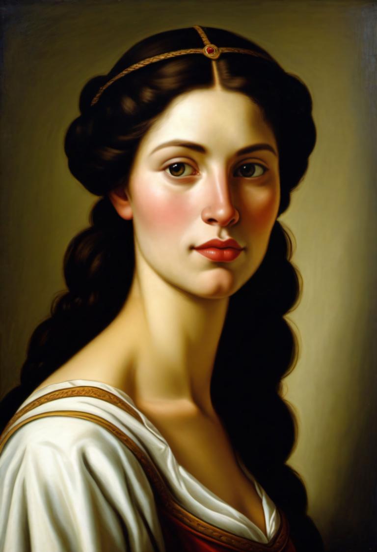 Pintura al óleo,Pintura al óleo, Gente, mujer medieval europea, retrato, 1 chica, solo, realista, pelo largo