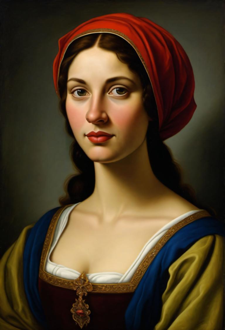 Pintura al óleo,Pintura al óleo, Gente, mujer medieval europea, retrato, 1 chica, solo, realista, trenza