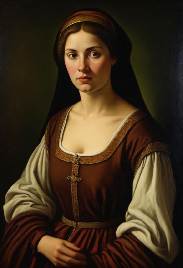 Oil Painting,Oil Painting, People, medieval european woman, portrait, 1girl, solo, fine art parody, realistic