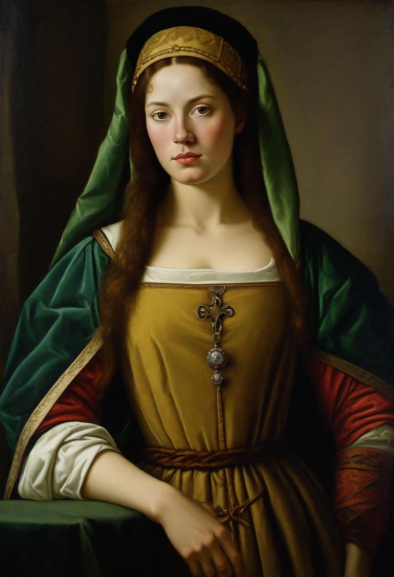 Oil Painting,Oil Painting, People, medieval european woman, portrait, 1girl, fine art parody, solo, realistic