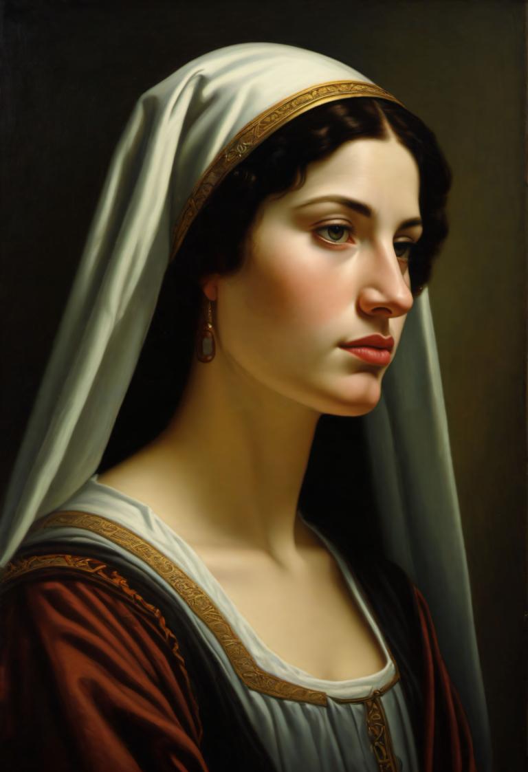 Pittura ad olio,Pittura ad olio, Persone, donna europea medievale, ritratto, 1 ragazza, assolo, realistico