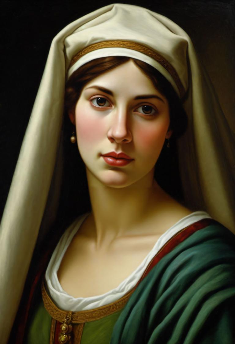 Pintura al óleo,Pintura al óleo, Gente, mujer medieval europea, retrato, 1 chica, solo, realista