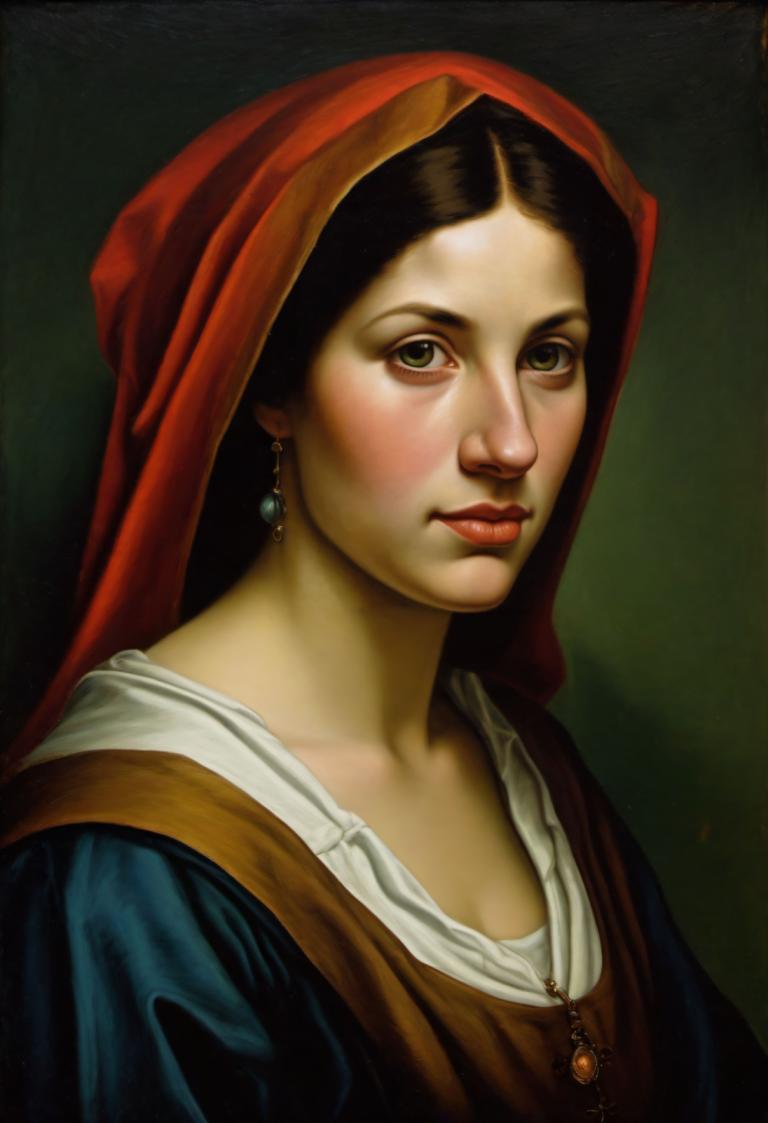 Pintura al óleo,Pintura al óleo, Gente, mujer medieval europea, retrato, solo, realista, 1 chica, joyas