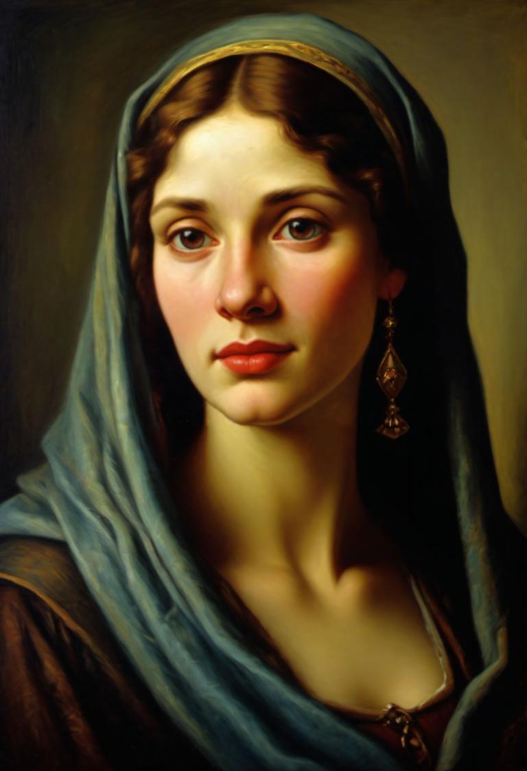 Pintura al óleo,Pintura al óleo, Gente, mujer medieval europea, retrato, 1 chica, solo, joyas, realista