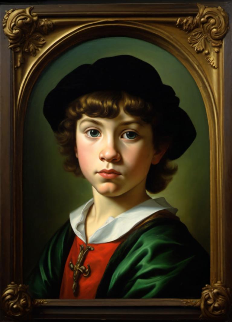 Oil Painting,Oil Painting, People, medieval european boy, portrait, solo, fine art parody, brown hair