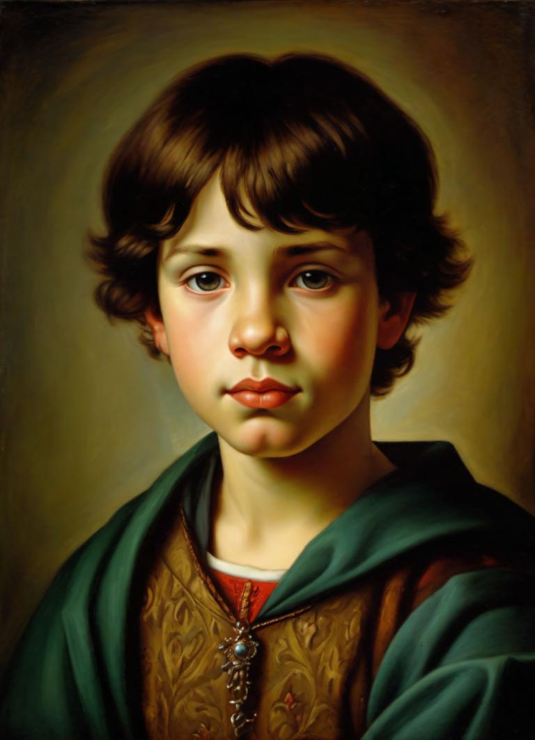 Oil Painting,Oil Painting, People, medieval european boy, portrait, solo, brown hair, realistic