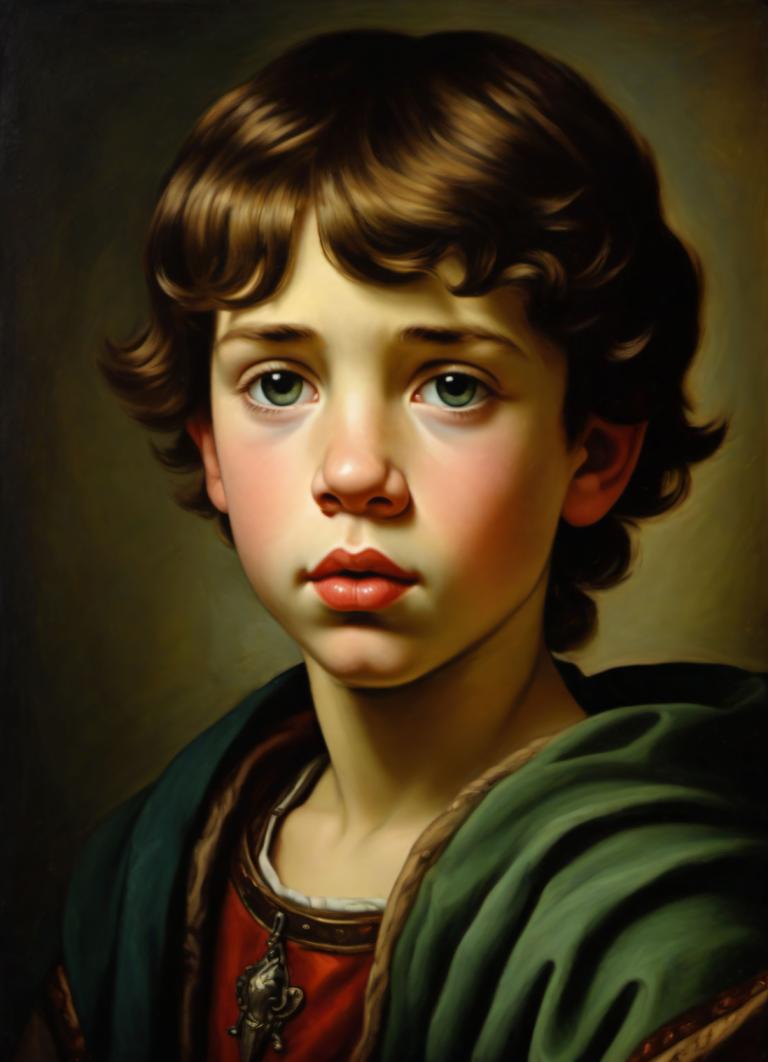 Pittura ad olio,Pittura ad olio, Persone, ragazzo europeo medievale, ritratto, assolo, capelli castani