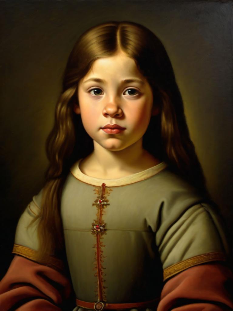 Oil Painting,Oil Painting, People, medieval european girl, portrait, 1girl, solo, realistic, brown hair