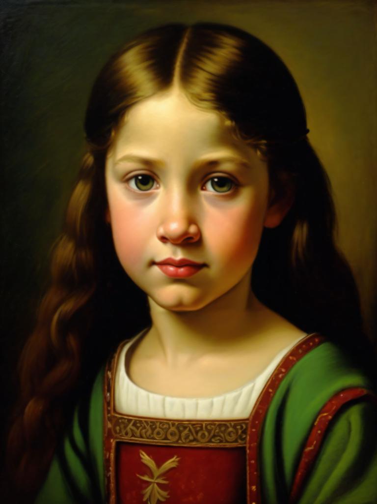 Oil Painting,Oil Painting, People, medieval european girl, portrait, 1girl, solo, brown hair, realistic