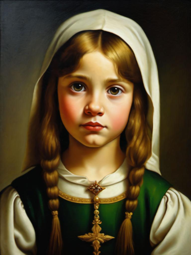 Oil Painting,Oil Painting, People, medieval european girl, portrait, 1girl, solo, realistic, twin braids