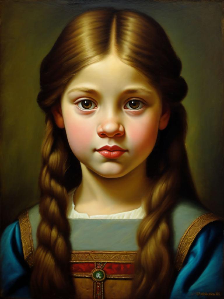 Oil Painting,Oil Painting, People, medieval european girl, portrait, 1girl, solo, long hair, brown hair