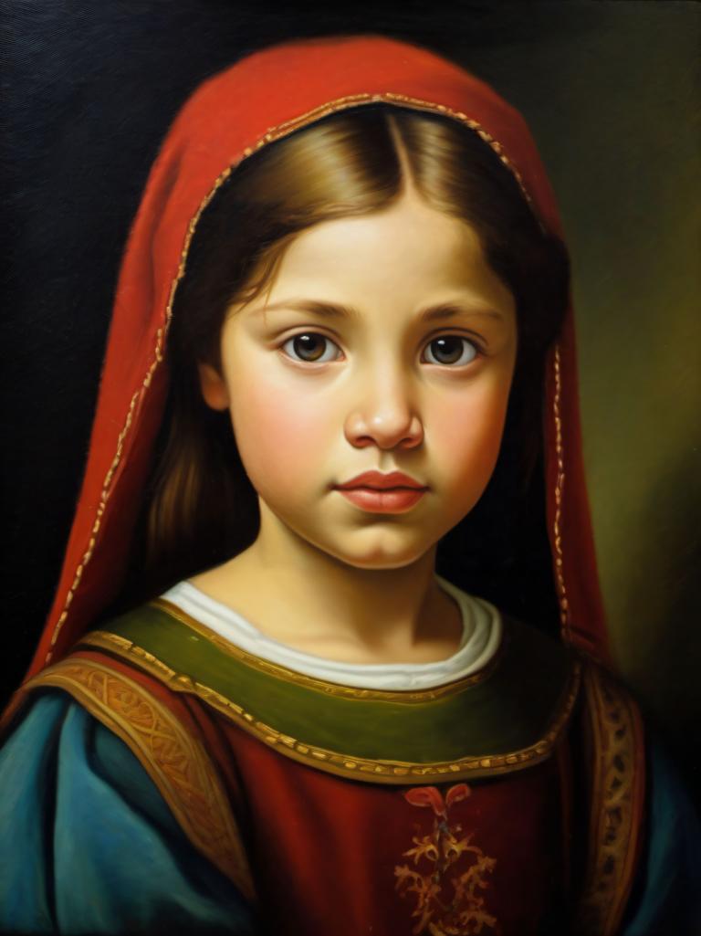 Oil Painting,Oil Painting, People, medieval european girl, portrait, solo, 1girl, brown hair, fine art parody